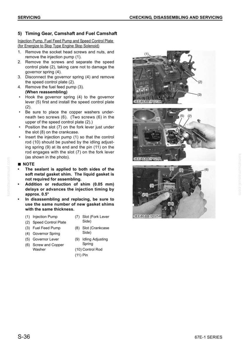 Pu&ograve; includere: Schema dei componenti del motore con etichette per la manutenzione. Include istruzioni per l'ingranaggio di distribuzione, l'albero a camme e l'albero a camme del carburante, con parti numerate.