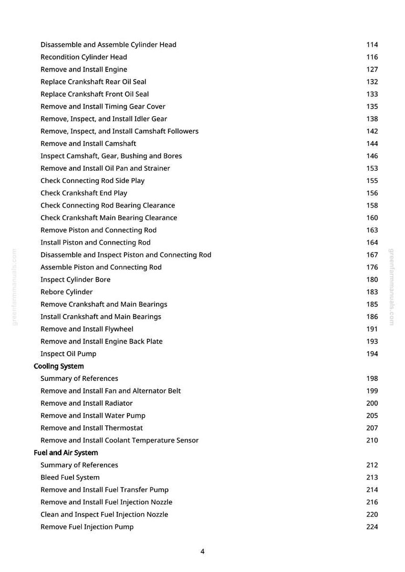 May include: A page from a repair manual detailing engine repair procedures. The text includes terms such as "Cylinder Head", "Crankshaft", and "Fuel System". The page number is visible at the bottom.