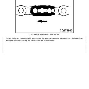 May include: Diagram of a drive chain connecting link, with the text "Drive Chains - Connecting Link" at the top. The image includes an arrow indicating the direction of chain travel and the code CQ173840.