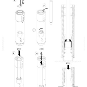 May include: An exploded diagram of a Komatsu JMHB130H component, showing assembly steps with arrows indicating "press" actions. The diagram includes numbered parts and a cross-sectional view for clarity. Text includes "KOMATSU" and model information.