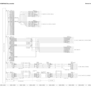 May include: A black and white electrical circuit diagram of a KOMTRAX Plus controller. The diagram is filled with lines, symbols, and text, detailing the internal wiring and connections. It is a technical illustration, likely for engineering or repair purposes.