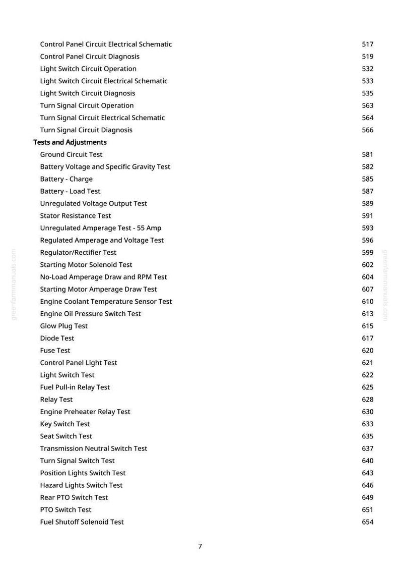 May include: A detailed list of tests and adjustments for a vehicle's electrical system, including schematics, diagnostics, and specific component tests. The text is in black font on a white background.