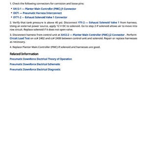 May include: Document titled "MMC 521940.04 - Pneumatic Downforce System Group 1" with instructions for checking connectors, verifying tank pressure, and replacing components. Includes related information on electrical theory and schematics.