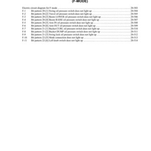 Puede incluir: Una gu&iacute;a de soluci&oacute;n de problemas para un controlador de bomba de gobernador y un sistema de se&ntilde;al de entrada (F-MODE). El documento enumera diagramas de circuitos el&eacute;ctricos y patrones de bits para varios interruptores de presi&oacute;n de aceite.