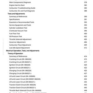 K&ouml;nnte beinhalten: Eine Manuskriptseite mit einem Inhaltsverzeichnis. Die &Uuml;berschriften umfassen Reinigungsmethoden, Kraftstoff, Diagnostik, Tests und Einstellungen, Elektrischer Betrieb und Funktionstheorie.