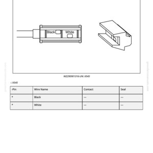 Peut inclure: Sch&eacute;ma d'un feu de position arri&egrave;re droit X545, avec un connecteur &eacute;tiquet&eacute; 'Noir' et 'Blanc', et un composant s&eacute;par&eacute;. Comprend un tableau d&eacute;taillant les noms de fils et les informations de contact. Texte : 'X545 - Right Rear Marker Light'.