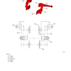 May include: Technical diagram with red and black components, labeled with numbers and French terms. The diagram includes dimensions in millimeters, with a total width of 140 mm. The text "CARACT&Eacute;RISTIQUES TECHNIQUES" is at the top.