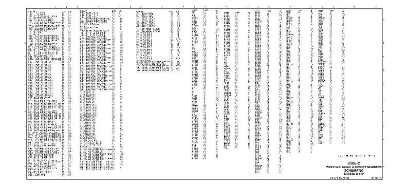 May include: A detailed schematic diagram with numerous lines, symbols, and text. The document is primarily black and white, with text including "INDEX G.E. CONT & CIRCUIT NUMBERS" and "SCHEMATIC A36046 & UP".