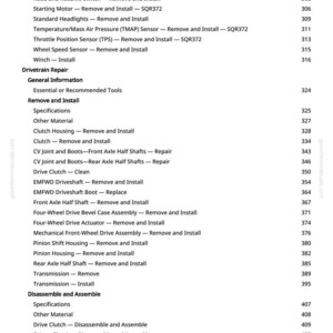 K&ouml;nnte beinhalten: Eine Seite aus einem greenfarmmanuals.com-Handbuch mit Auflistung von Kfz-Reparaturverfahren. Der Text enth&auml;lt Punkte wie "Sauerstoffsensor - Aus- und Einbau" und "Getriebe - Einbau".