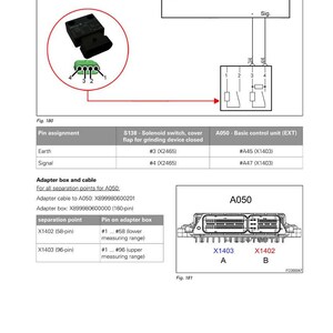 May include: Diagram of an electrical system component, featuring a solenoid switch and a basic control unit. The image includes wiring schematics, pin assignments, and adapter box details. Text labels and figures are present.