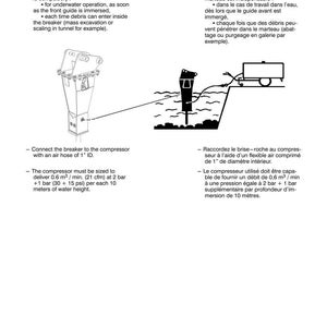 K&ouml;nnte beinhalten: Diagramm des Komatsu 375 SX Brechersystems, das die Druckbeaufschlagung f&uuml;r den Unterwassereinsatz detailliert. Enth&auml;lt Illustrationen des Brechers, Kompressors und zugeh&ouml;riger Komponenten mit Erl&auml;uterungstext.
