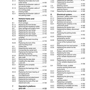 May include: A detailed table of contents from a Weidemann manual, listing sections on brake systems, vehicle frames, electrical systems, and operator platforms. The document includes page numbers for easy reference.