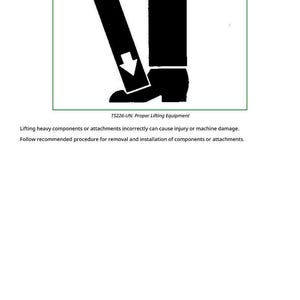 May include: Image shows a black and white illustration of a person lifting an object, with a downward-pointing arrow. The text reads "Use Proper Lifting Equipment" and "TS226-UN: Proper Lifting Equipment."