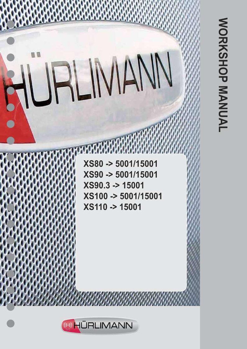 May include: A workshop manual with the H&uuml;rlimann logo. The cover features the H&uuml;rlimann name in large, black letters on a silver background. A list of model numbers and corresponding codes is also visible.