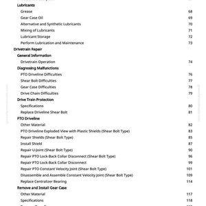 Puede incluir: Una p&aacute;gina impresa de un manual con una tabla de contenidos. Los t&iacute;tulos incluyen Informaci&oacute;n general, Lubricantes, Reparaci&oacute;n de la transmisi&oacute;n y Toma de fuerza. El n&uacute;mero de p&aacute;gina es 3.