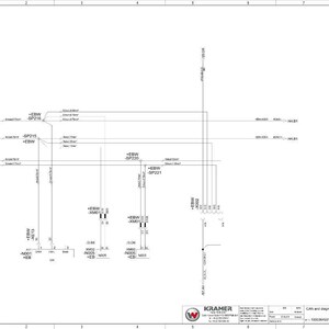 Op de afbeelding: Een technische tekening met lijnen, symbolen en tekst, waarschijnlijk een elektrisch schema of bedradingsschema. Het diagram bevat labels zoals "+EBW" en "SP216", en het Kramer-logo is zichtbaar.