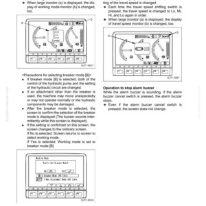 May include: A page from a manual with diagrams and text about testing and adjusting machinery. The diagrams show digital displays with various settings and indicators. The text explains procedures and settings.