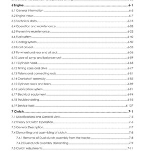 Puede incluir: Una p&aacute;gina de manual con el t&iacute;tulo "ARGOTRACTORS". El &iacute;ndice enumera los componentes del motor y del embrague, incluyendo "Culata", "Sistema de combustible" y "Ajustes del embrague". El documento tiene la referencia "DISCOVERY II P/N 6754275A1."