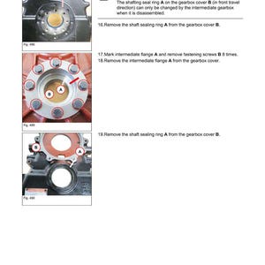 Pu&ograve; includere: Schema di riparazione del cambio con parti A e B etichettate. L'immagine mostra viste ravvicinate dei componenti, con frecce che indicano aree specifiche. Il testo in alto recita "Transmission/coupling/cardan shafts".
