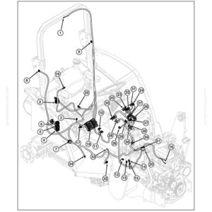May include: Diagram of a tractor's rear wiring harness, labelled with numbers. The image includes the text "Replace Rear Wiring Harness-OOS, PowrReverser Transmission (PM)" and "PUPX200163-UN: Rear Wiring Harness-OOS with PowrReverser".