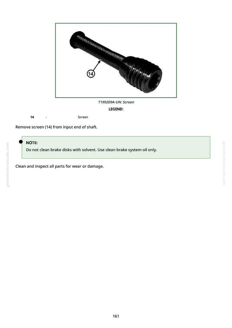May include: A black screen component, labelled (14), with a cylindrical body and a textured grip. The image is from a manual, with text indicating it's part of a brake system.