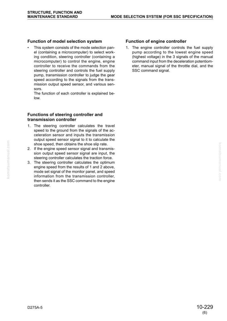 Pu&ograve; includere: Pagina di un manuale con il titolo &laquo;Struttura, Funzione e Standard di Manutenzione&raquo;. Il testo descrive la funzione del sistema di selezione del modello, del controller del motore e del controller dello sterzo.