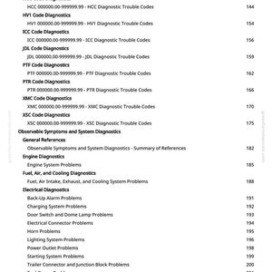Pu&ograve; includere: Una pagina con sfondo bianco che elenca i codici di guasto diagnostici per vari sistemi automobilistici. Il testo include intervalli di codici e numeri di pagina, utili per la riparazione auto.