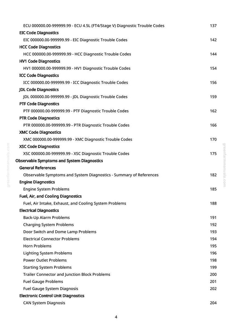 Pu&ograve; includere: Una pagina con sfondo bianco che elenca i codici di guasto diagnostici per vari sistemi automobilistici. Il testo include intervalli di codici e numeri di pagina, utili per la riparazione auto.