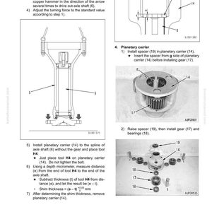May include: Diagram of axle housing disassembly and assembly instructions. The image shows detailed illustrations of parts, including axle shafts, planetary carriers, gears, and bearings, with measurements in millimeters.