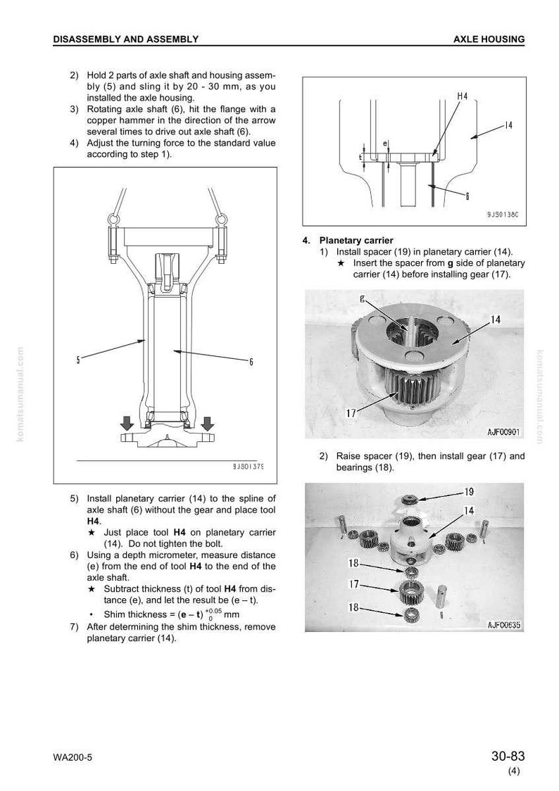 May include: Diagram of axle housing disassembly and assembly instructions. The image shows detailed illustrations of parts, including axle shafts, planetary carriers, gears, and bearings, with measurements in millimeters.