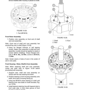 Pu&ograve; includere: Diagrammi tecnici di un alternatore di carica della batteria, che mostrano il gruppo rotore anteriore e i componenti dell'alloggiamento anteriore. Le figure 10-28, 10-29 e 10-30 illustrano l'albero, i prigionieri e la pressa. Sono incluse le istruzioni di montaggio.