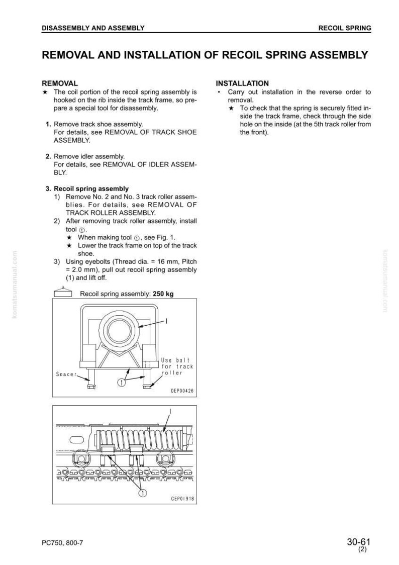 Pu&ograve; includere: Diagramma da un manuale che illustra la rimozione e l'installazione di un gruppo molla di richiamo. Include illustrazioni del gruppo, con etichette e misure. Il gruppo molla di richiamo pesa 250 kg.