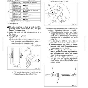 K&ouml;nnte beinhalten: Technische Zeichnung mit Details zu den Test- und Einstellverfahren f&uuml;r den hinteren Federzylinder. Enth&auml;lt Diagramme, Teilenummern und Anweisungen zum Ablassen von Stickstoffgas. Abmessung (a) betr&auml;gt 124 &plusmn; 3 mm.