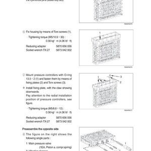 May include: Technical diagram with assembly instructions for a mechanical component. The image includes diagrams, part numbers, and torque specifications in lbf&middot;ft. The component is shown in various stages of assembly, with arrows indicating the placement of parts.