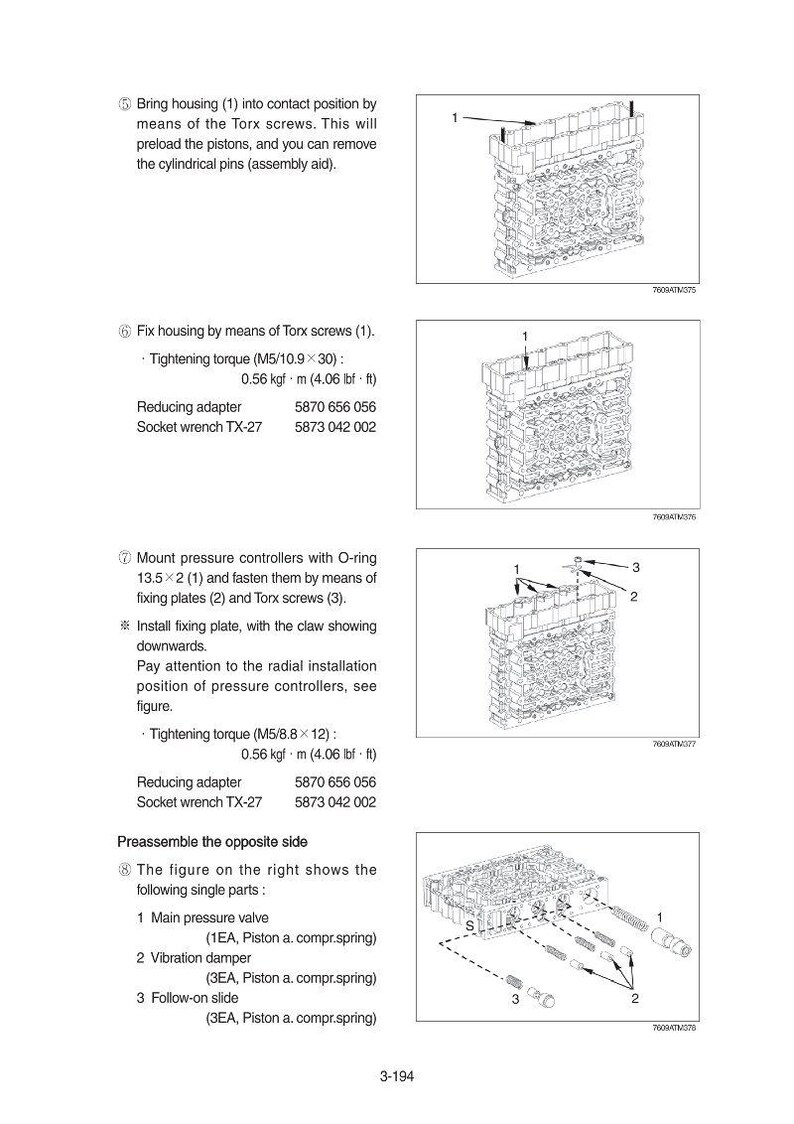 May include: Technical diagram with assembly instructions for a mechanical component. The image includes diagrams, part numbers, and torque specifications in lbf&middot;ft. The component is shown in various stages of assembly, with arrows indicating the placement of parts.