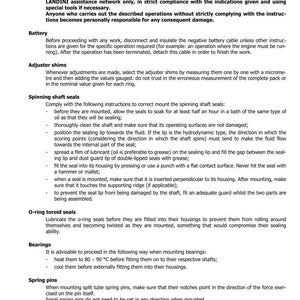 May include: A manual page titled "GENERAL INSTRUCTIONS" with text detailing maintenance and repair procedures. Instructions cover batteries, adjuster shims, spinning shaft seals, O-ring toroid seals, bearings, and spring pins.