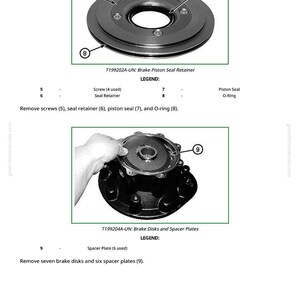 Puede incluir: Diagrama de componentes de freno, incluyendo un retenedor de sello, sello de pist&oacute;n y junta t&oacute;rica, con tornillos. La imagen tambi&eacute;n muestra discos de freno y placas espaciadoras. Las etiquetas de texto identifican cada pieza.