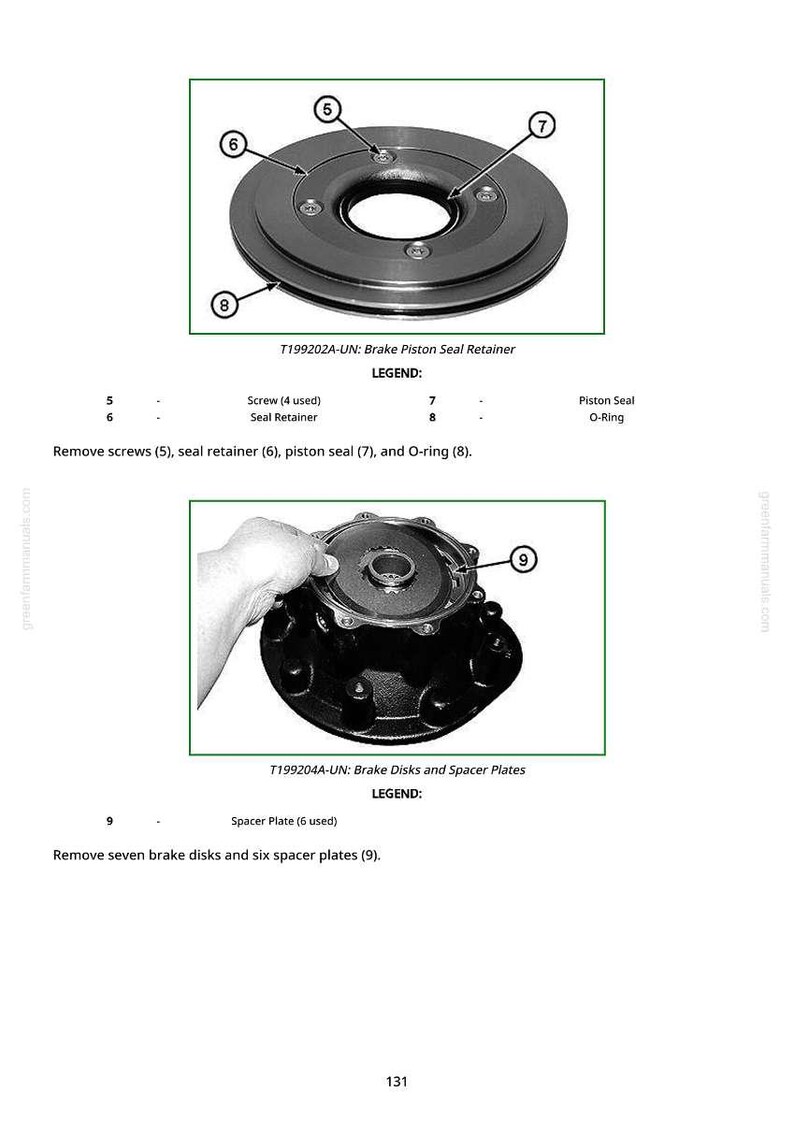 Puede incluir: Diagrama de componentes de freno, incluyendo un retenedor de sello, sello de pist&oacute;n y junta t&oacute;rica, con tornillos. La imagen tambi&eacute;n muestra discos de freno y placas espaciadoras. Las etiquetas de texto identifican cada pieza.