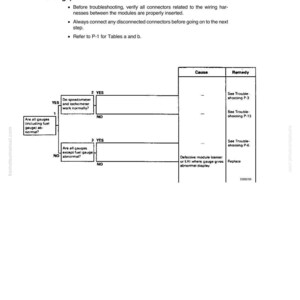 K&ouml;nnte beinhalten: Ein Diagramm zur Fehlerbehebung mit dem Titel &bdquo;P-15 Anzeigen sind fehlerhaft&ldquo;. Das Diagramm enth&auml;lt Flussdiagramme mit &bdquo;JA&ldquo;- und &bdquo;NEIN&ldquo;-Entscheidungspunkten sowie Anweisungen zur Fehlerbehebung.
