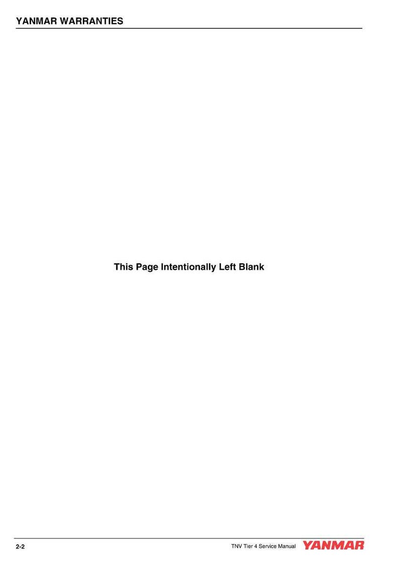 May include: A white page from a service manual with the text "YANMAR WARRANTIES" at the top. The text "This Page Intentionally Left Blank" is centered. The bottom right corner has the Yanmar logo.