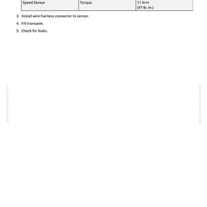 May include: A white page with instructions for installing a speed sensor. The instructions include steps for installing the O-ring, sensor, and wire harness. The specification for torque is 11 N-m (97 lb.-in.).