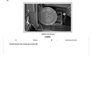 May include: Diagram of machinery components, including a sheave and cap screws. The image includes text indicating a torque of 320 N'm (236 lb-ft) and instructions for installation. The diagram is in black and white.