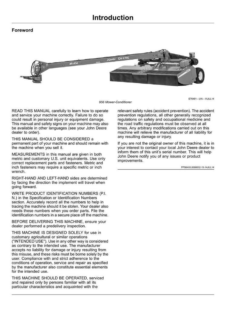 John Deere 956, 946 Mower Operator Manual PDF | Owners Guide | Instant Download image 2