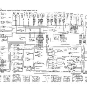 May include: A complex technical diagram featuring a network of lines, symbols, and text. The diagram is a schematic or wiring layout, possibly for a machine or electronic system. Text at the top indicates it's for a machine with an auto deceleration system.