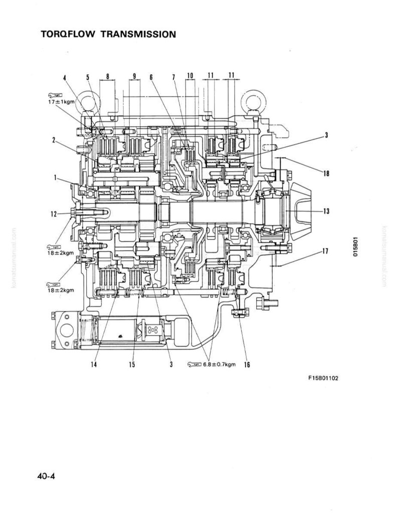 May include: Detailed technical diagram of a Torqflow transmission, labelled with numbers and measurements. The diagram is a black and white illustration with various mechanical components and text annotations.