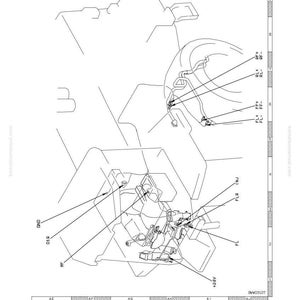 May include: Diagram of a vehicle's electrical system, labeled with text such as "Troubleshooting" and "Connector Location Stereogram." The image is a black and white line drawing with various components and wiring.