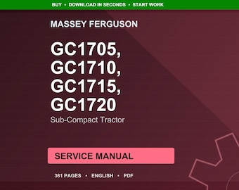 Manual de servicio en PDF / Reparación de taller / Descarga instantánea para tractores subcompactos Massey Ferguson GC1705, GC1710, GC1715 y GC1720