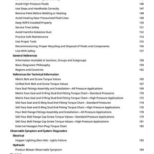 May include: A detailed page from a manual, featuring a table of contents and technical information. The text includes safety guidelines, general references, and torque values for various fittings and components. The page number is 5.