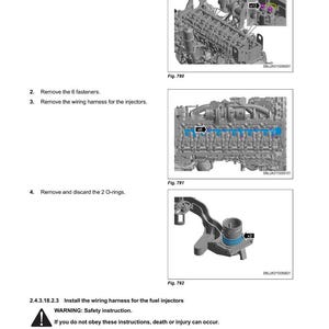 K&ouml;nnte beinhalten: Diagramm aus einem Fendt-Motoren-Handbuch, das das Verfahren zum Aus- und Einbau von Kraftstoffeinspritzd&uuml;sen zeigt. Das Diagramm enth&auml;lt Bilder von Motorkomponenten, Befestigungselementen und Kabelb&auml;umen. Der Text enth&auml;lt Sicherheitshinweise.