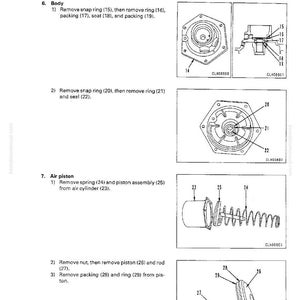Puede incluir: Diagrama de desmontaje y montaje de la c&aacute;mara de freno trasera. Incluye ilustraciones de componentes del cuerpo, anillos de retenci&oacute;n, empaquetaduras y piezas del pist&oacute;n de aire. Etiquetas de texto.